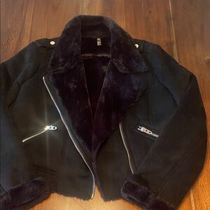 Women's TRF collection Black suede Jacket with Faux Fur Lining
